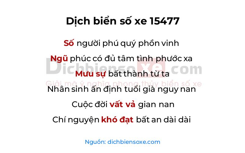 Dịch thơ biển số 15477
