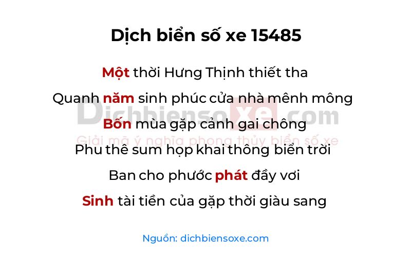 Dịch thơ biển số 15485