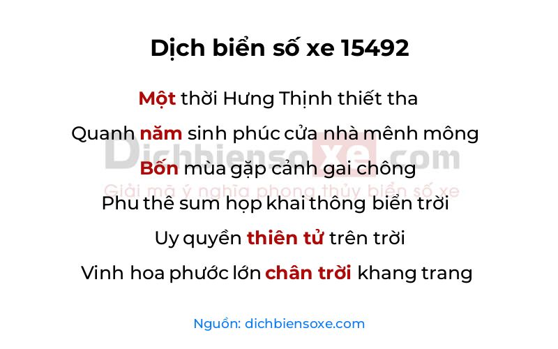 Dịch thơ biển số 15492