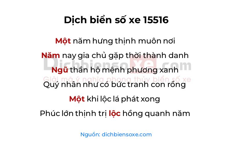 Dịch thơ biển số 15516