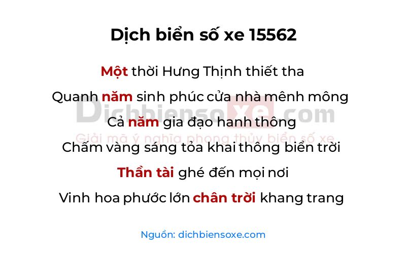 Dịch thơ biển số 15562