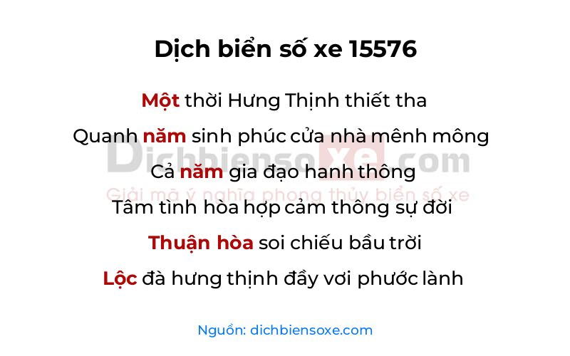 Dịch thơ biển số 15576