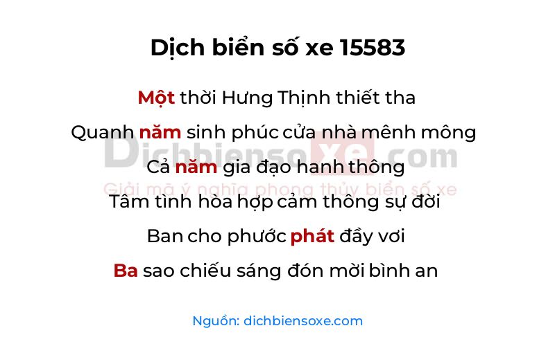 Dịch thơ biển số 15583