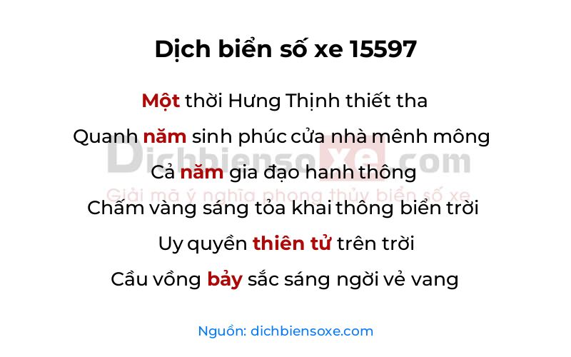 Dịch thơ biển số 15597