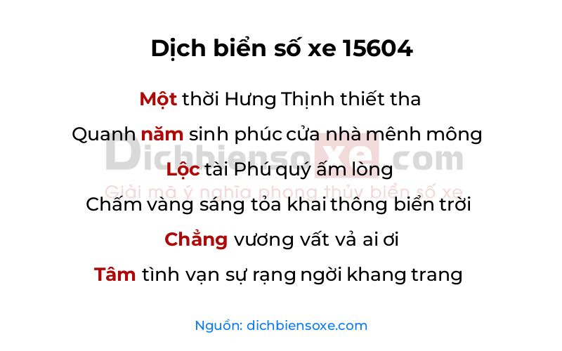Dịch thơ biển số 15604