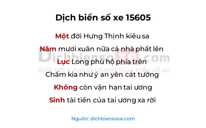 Dịch thơ biển số 15605