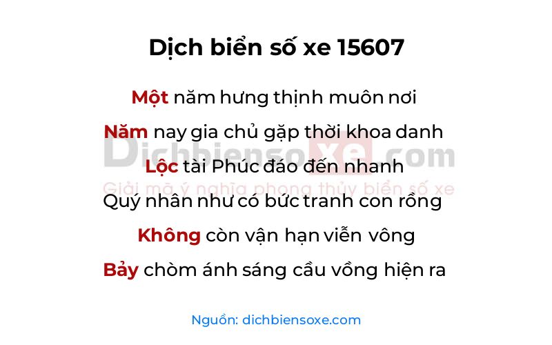 Dịch thơ biển số 15607