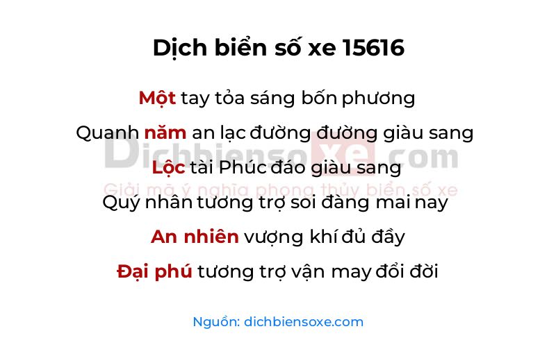Dịch thơ biển số 15616