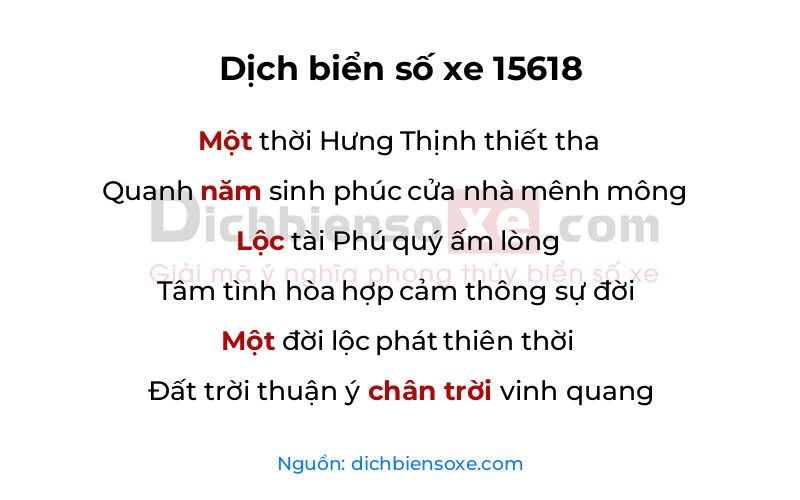 Dịch thơ biển số 15618