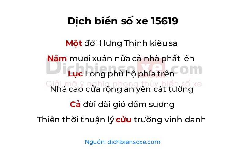 Dịch thơ biển số 15619