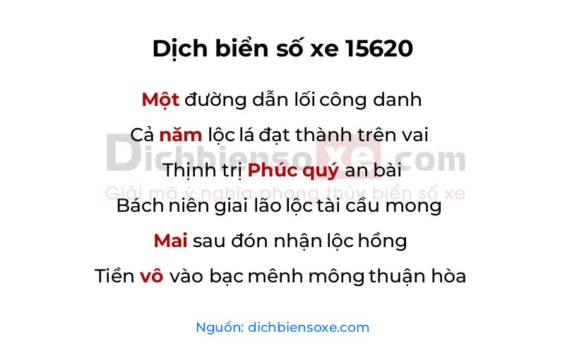 Dịch thơ biển số 15620