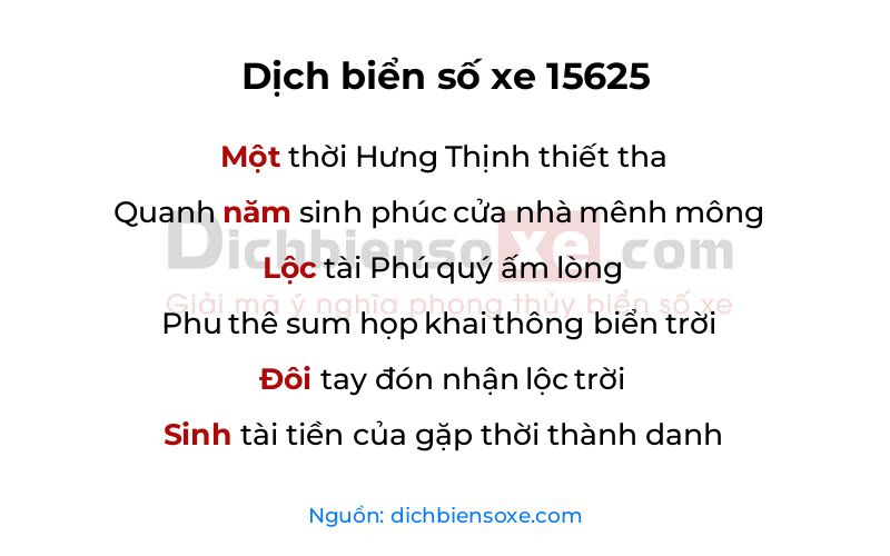 Dịch thơ biển số 15625