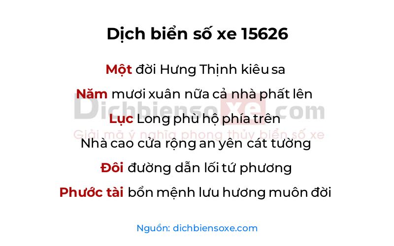 Dịch thơ biển số 15626