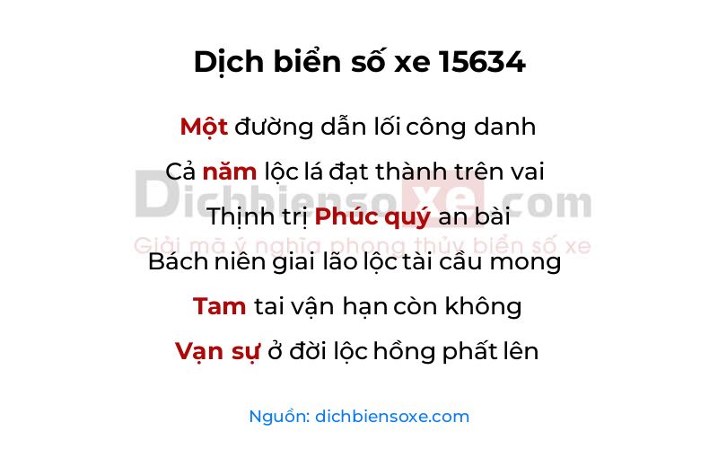 Dịch thơ biển số 15634