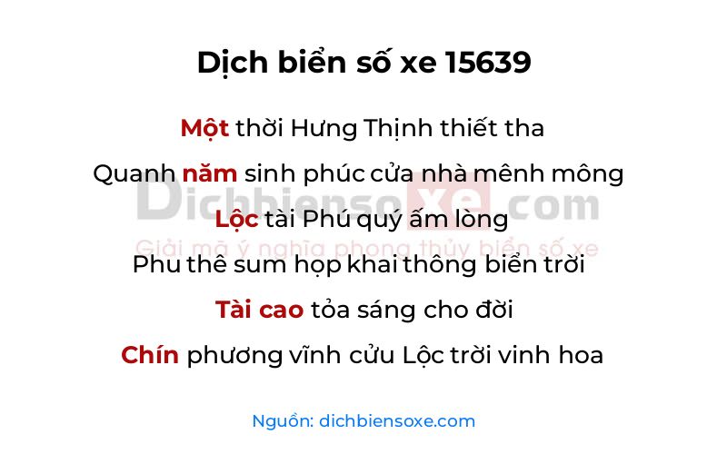 Dịch thơ biển số 15639