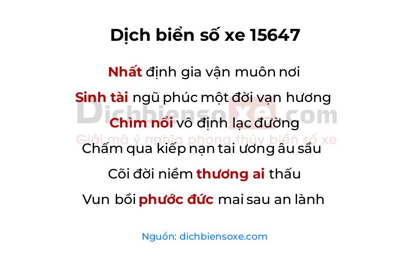 Dịch thơ biển số 15647