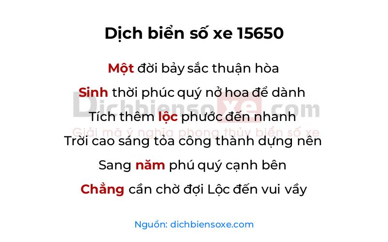 Dịch thơ biển số 15650