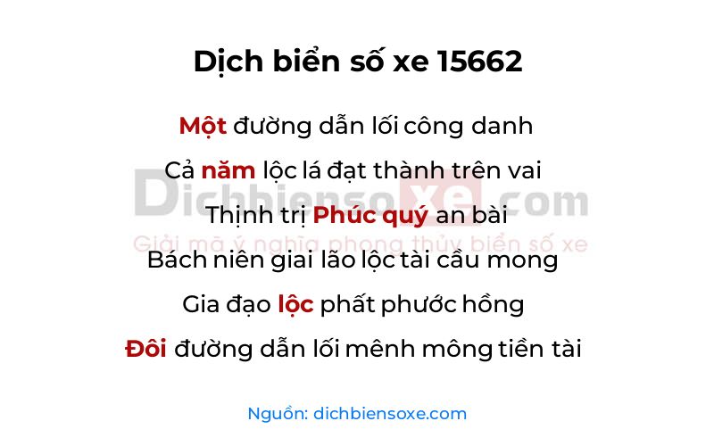 Dịch thơ biển số 15662