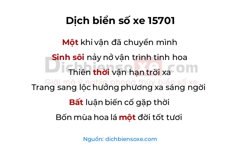 Dịch thơ biển số 15701