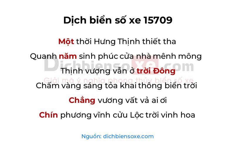 Dịch thơ biển số 15709