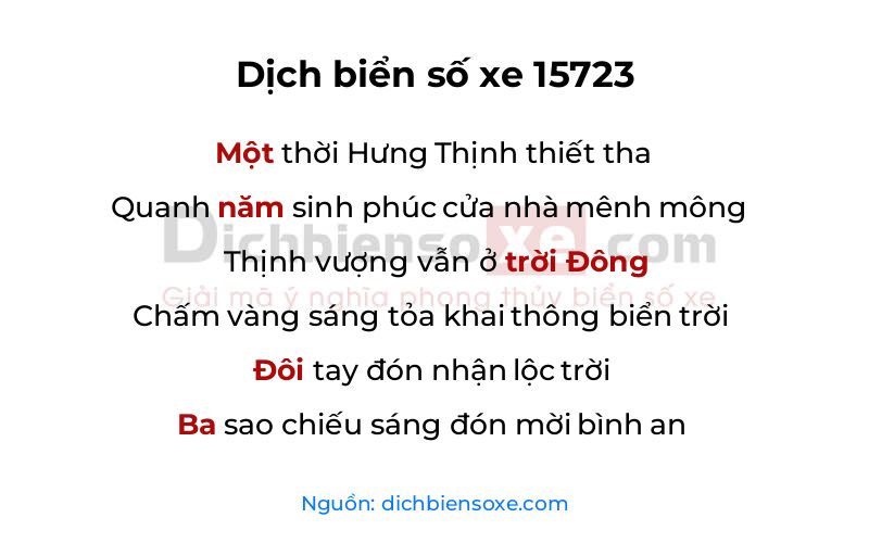 Dịch thơ biển số 15723