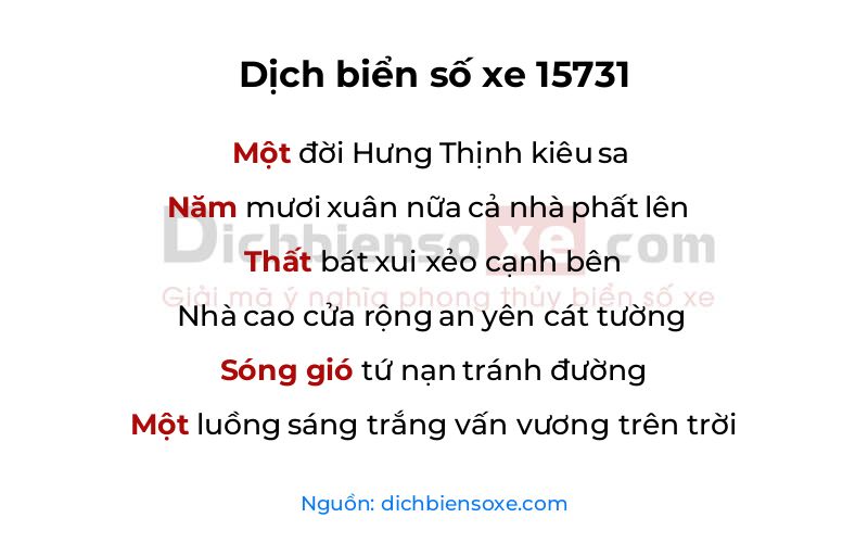 Dịch thơ biển số 15731