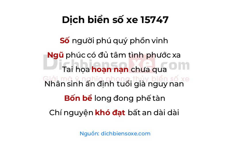 Dịch thơ biển số 15747