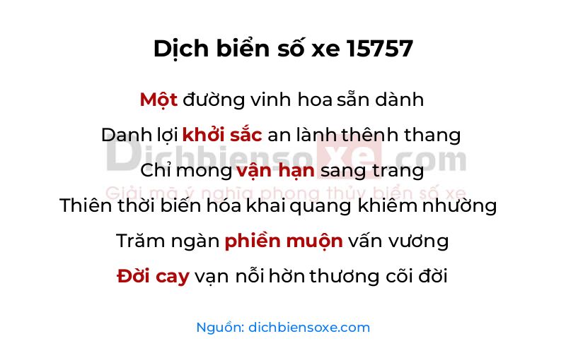 Dịch thơ biển số 15757