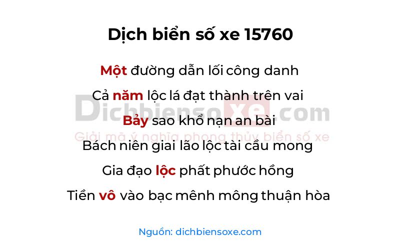 Dịch thơ biển số 15760