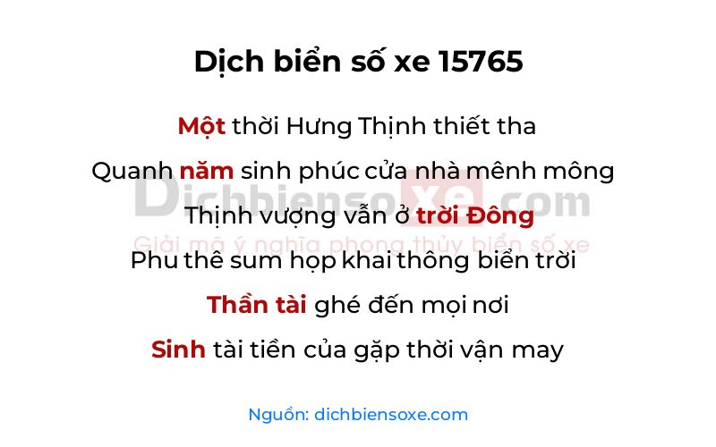 Dịch thơ biển số 15765