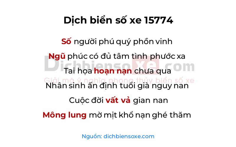 Dịch thơ biển số 15774