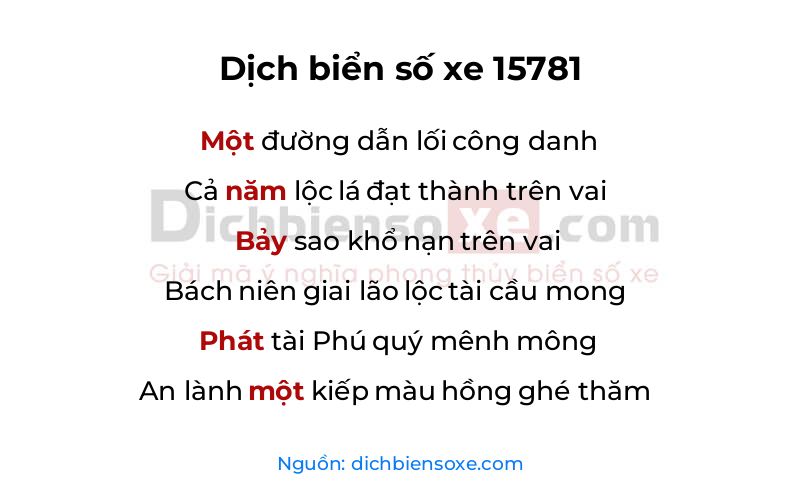 Dịch thơ biển số 15781