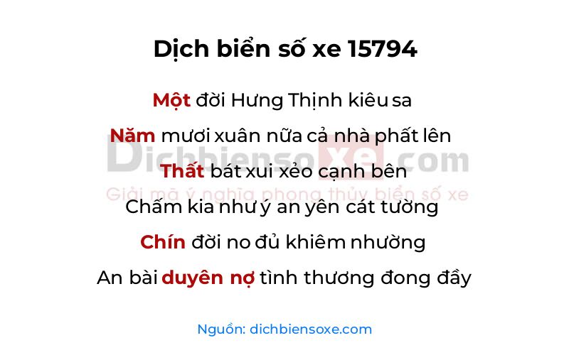 Dịch thơ biển số 15794