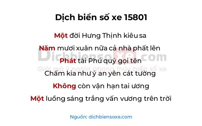 Dịch thơ biển số 15801