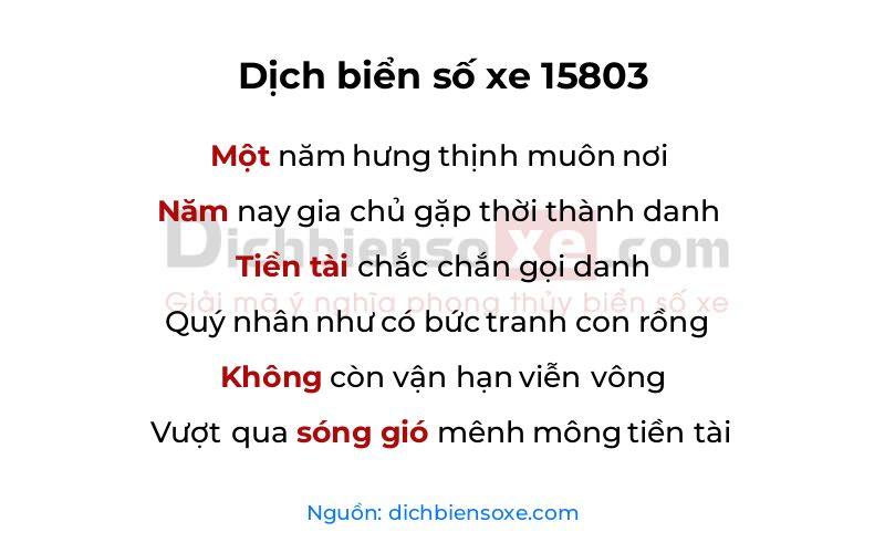Dịch thơ biển số 15803
