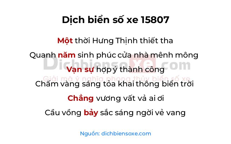 Dịch thơ biển số 15807