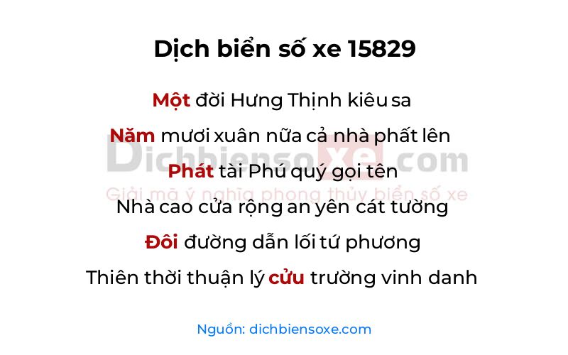 Dịch thơ biển số 15829