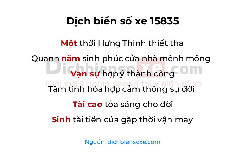 Dịch thơ biển số 15835