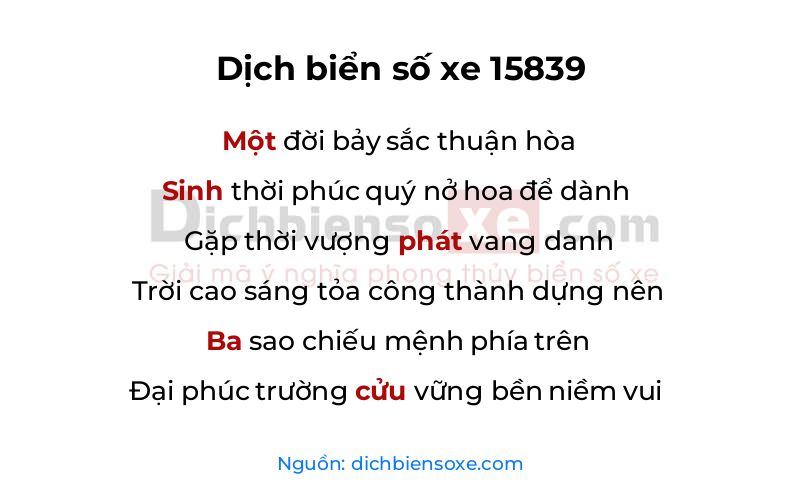 Dịch thơ biển số 15839