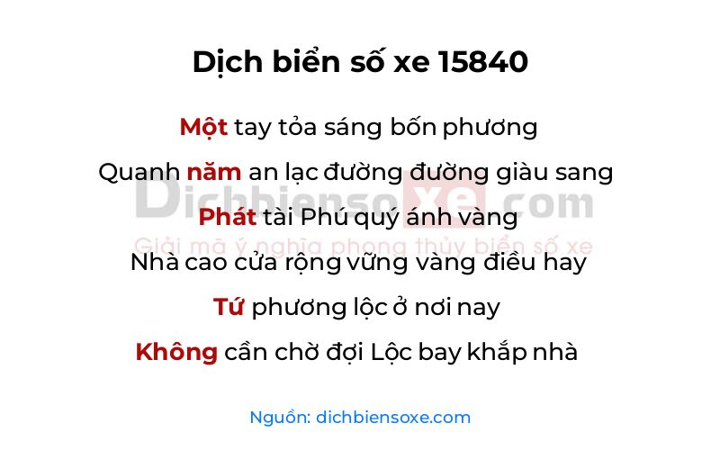 Dịch thơ biển số 15840