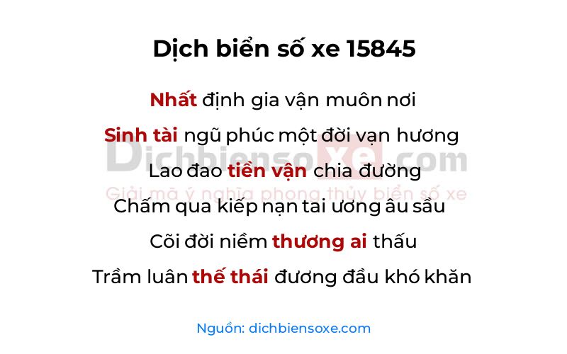 Dịch thơ biển số 15845