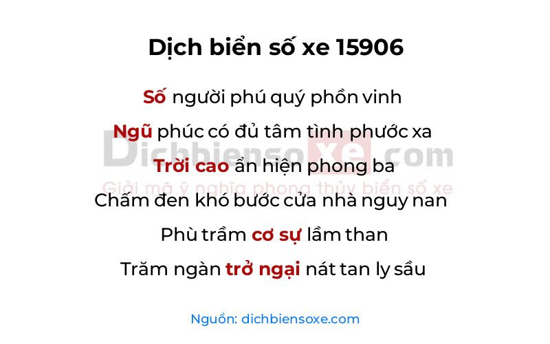 Dịch thơ biển số 15906