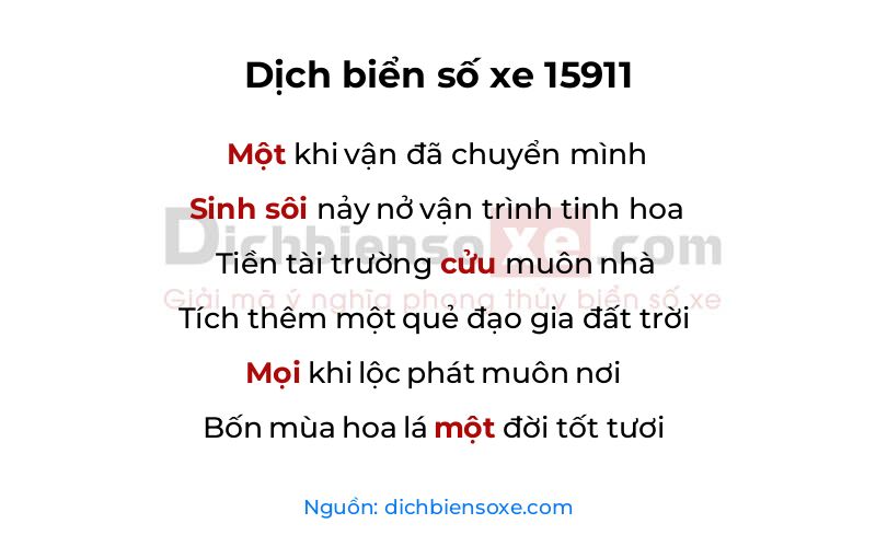 Dịch thơ biển số 15911