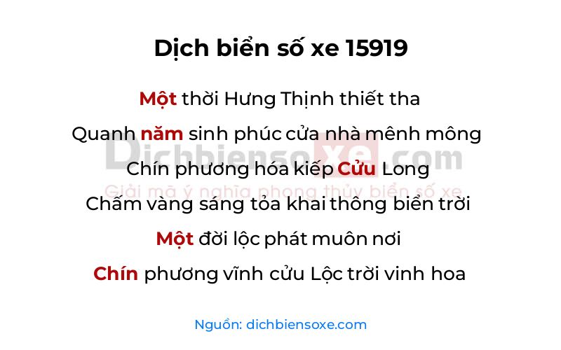 Dịch thơ biển số 15919