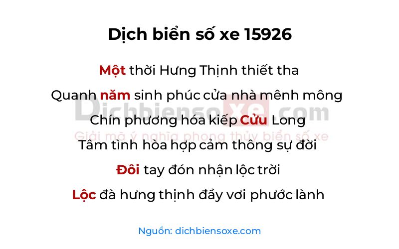 Dịch thơ biển số 15926
