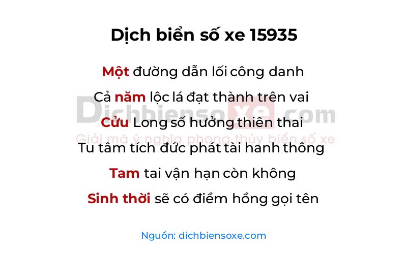 Dịch thơ biển số 15935