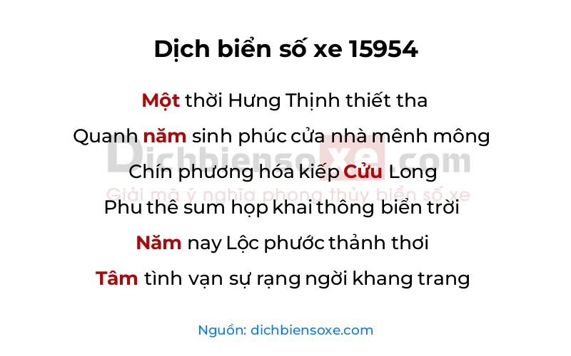 Dịch thơ biển số 15954
