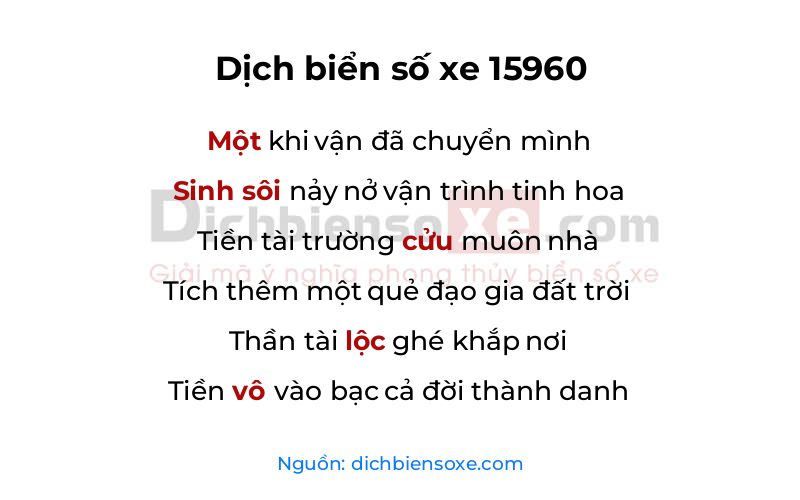 Dịch thơ biển số 15960