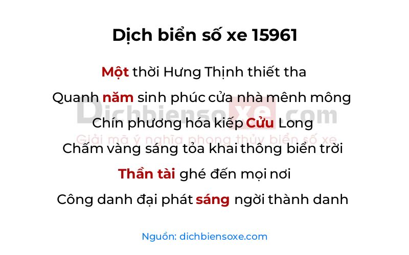 Dịch thơ biển số 15961