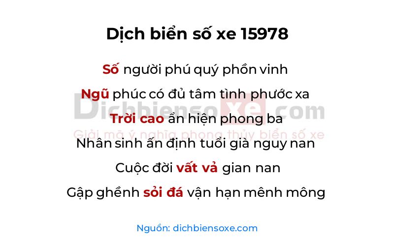 Dịch thơ biển số 15978